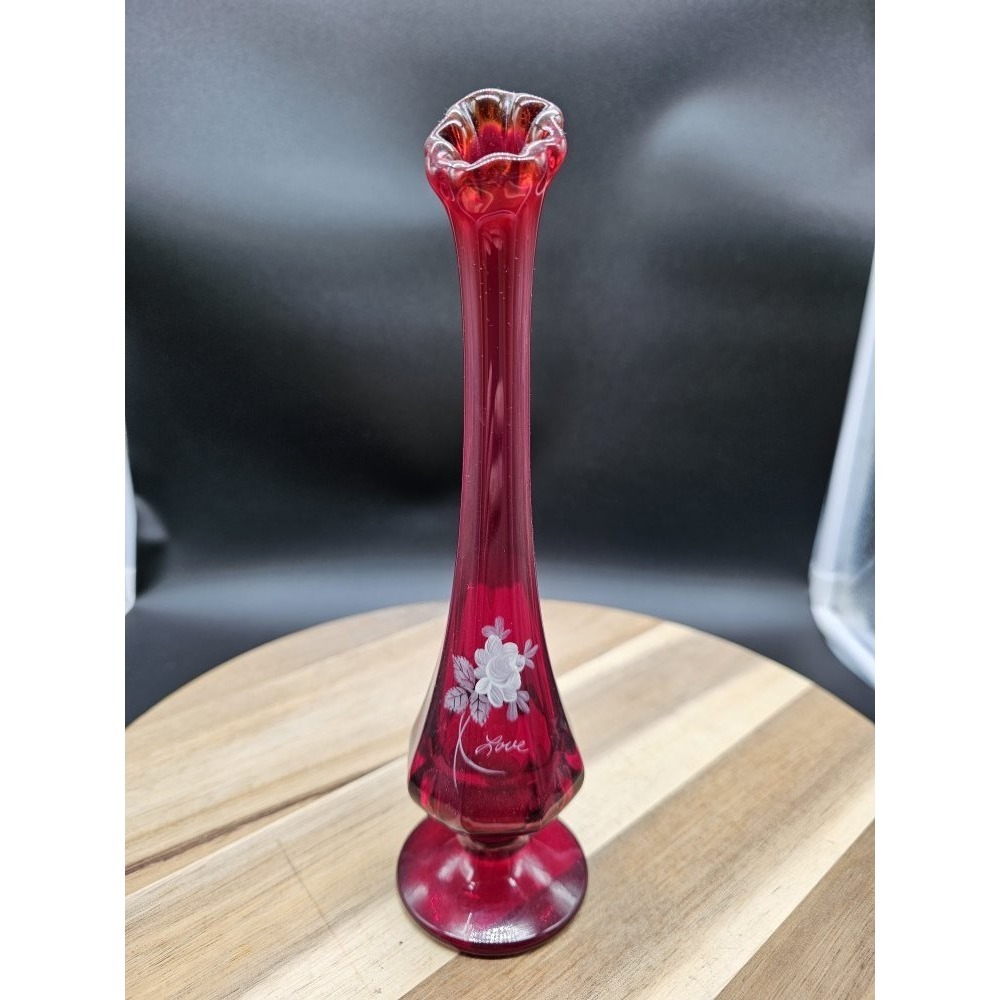 Vintage Fenton Ruby Red Amberina Glass Vase Signed‎ Beth Thornton